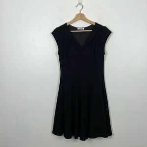 Bailey 44 Pleated Cap Sleeve Cocktail A Line Dress Black Pullover Knit Womens M